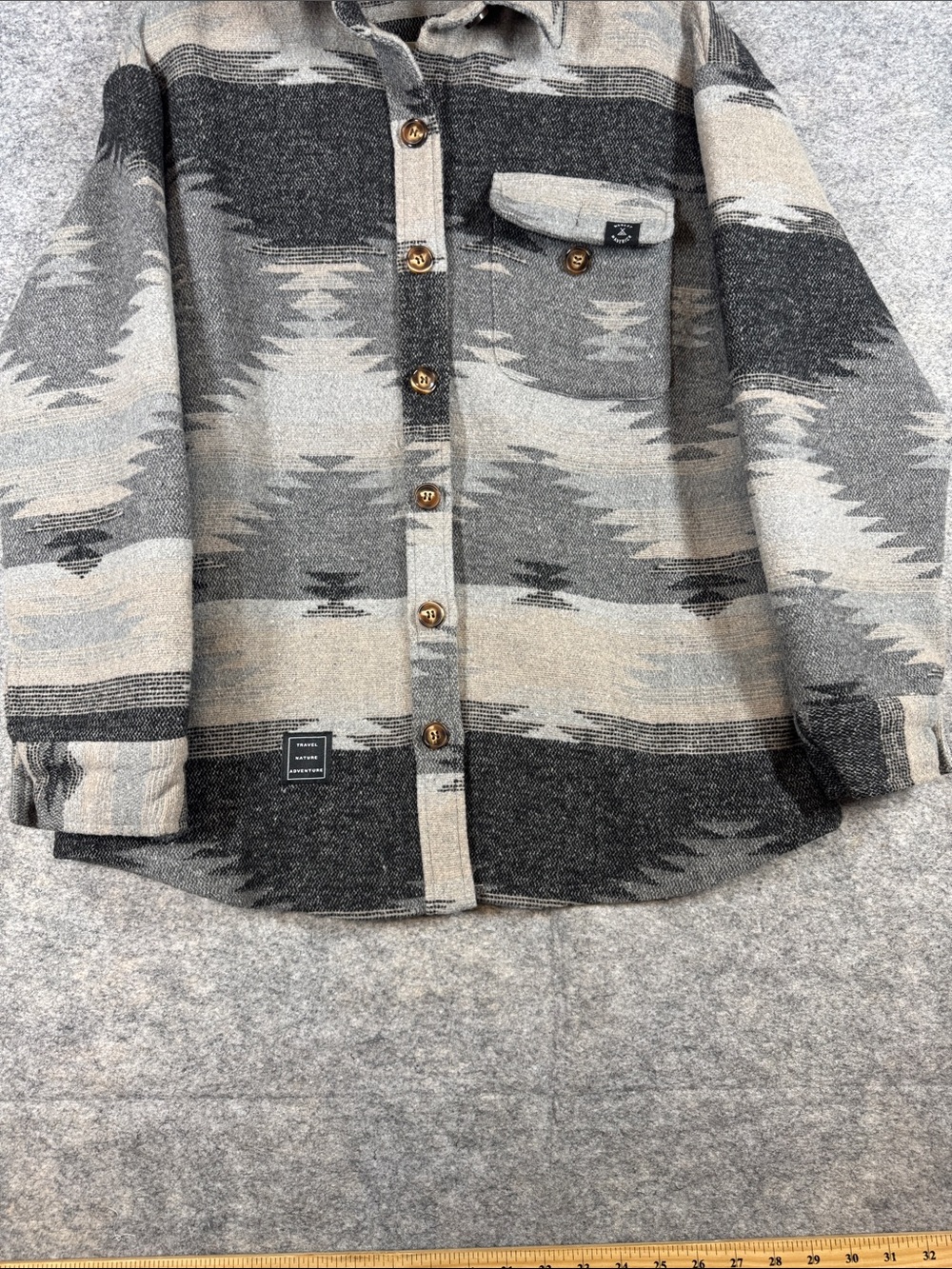 Patterned Button Up Shacket Aztec Western Print Boho Jacket Large Rodeo Festival - Picture 4 of 14